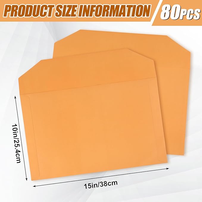 Sinload 80 Pack Legal File Envelope 10 x 15 Inch File Jackets Legal Size 40 lb Yellow Kraft for Mailing Documents