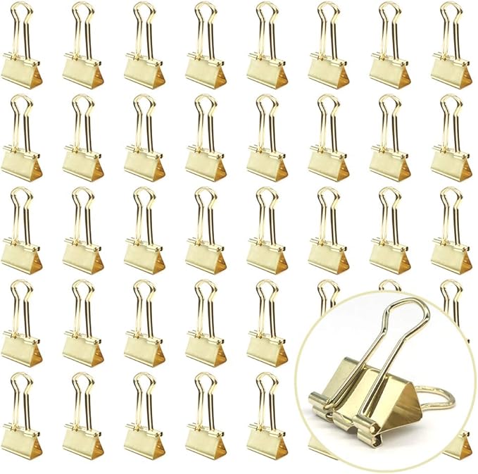 Gold Binder Paper Clips - Small, 3/4 inch Width Clips for Office School Supplies, 80 Pack
