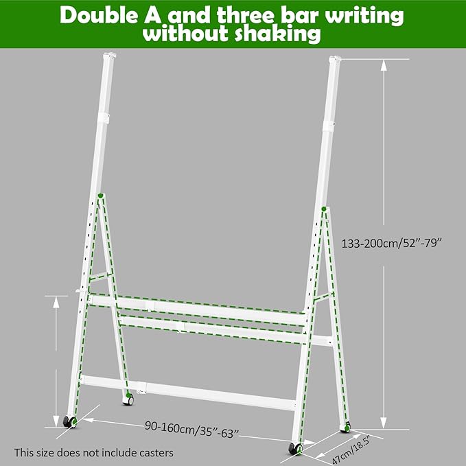 A-Frame Foldable Whiteboard Stand, Height and Width Adjustable, Mobile Stand with Wheels for All Heavy Duty Glass Blackboard, Chalkboard, Bulletin Board, Display Board, Drawing Board (White)