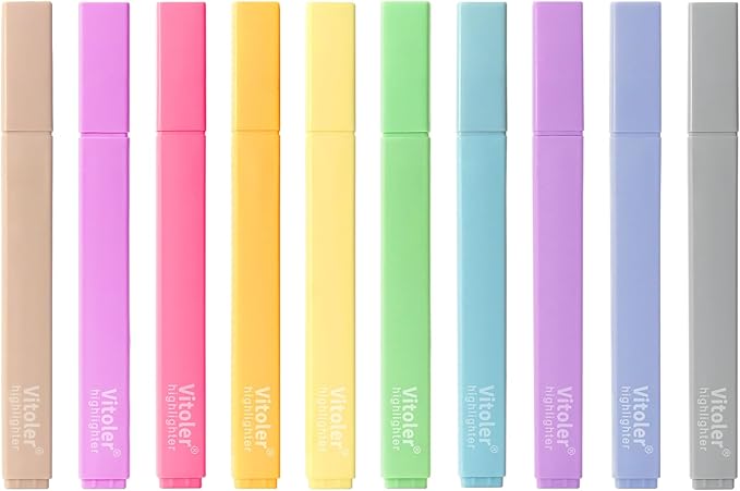 Piochoo Bible Highlighters, 10 Pack, Assorted Colors, Fast Dry, Pastel Highlighters No Bleed, Set, Bible Journaling Highlighter, Marker, Colored School Supplies