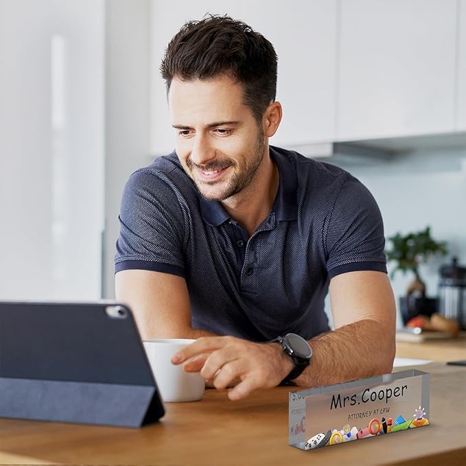 Personalized Office Desk Name Plate on Acrylic Glass - Custom Nameplate Decor, Accessories - Gift for Boss, Coworkers