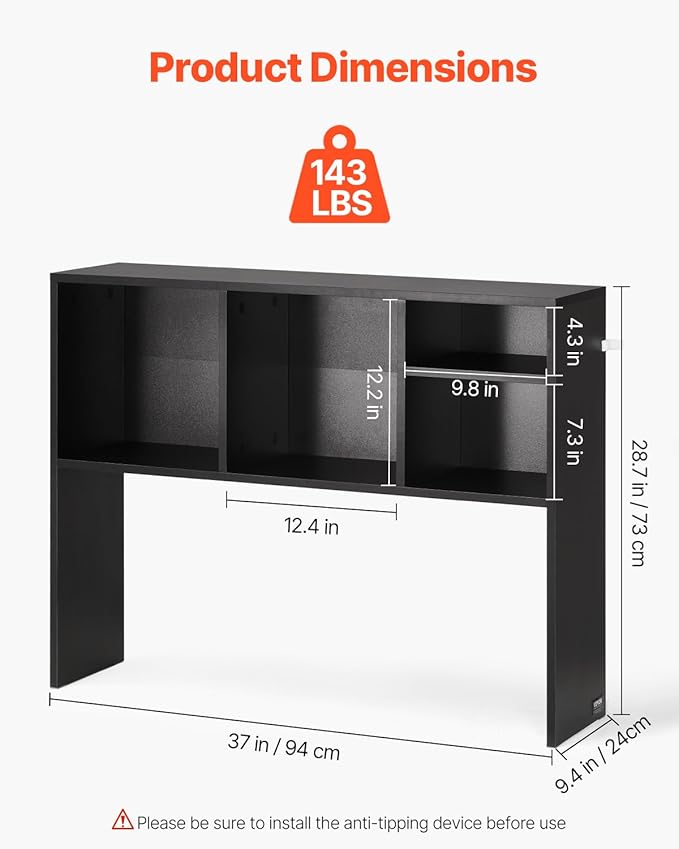 VEVOR Desktop Bookshelf, Storage Organizer with 5 Shelves for Computer Desk, Wooden Shelf Desk Hutch with Anti-Slip Feet Pads, Desk Top Display Rack for Office, Home & Dorm, Black