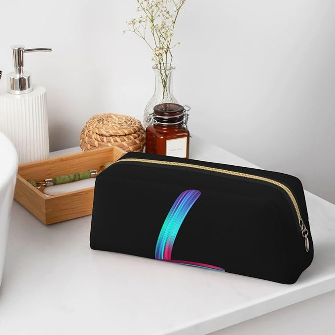 Cute Initial Pencil Case for Kids Simple Leather Pencil Pouch for Boys Girls Letter Design Pencil Box Pen Bag Pencil Pouch Office Stationery Organizer, Rainbow Letter L