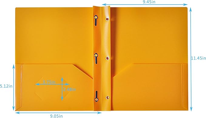 Seashell 12 Pack 2 Pocket Folders with Prongs, Plastic 3 Hole Punched Folder with Two Pockets, Letter Size, Heavy Duty, Assorted Colors, for Office and Classroom Use