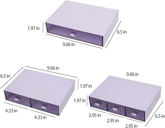 Stackable Office Supplies Drawer Organizer, Plastic Storage Drawer, Desk Grocery Organizer For Stationery (Purple, 3 Compartments)