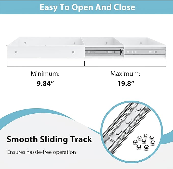 Under Desk Drawer,20.1 inch Carbon Steel Slide-Out Under Table Storage Organizer With Full Extension Ball-Bearing Slides,Undermount Drawer For Standing Desk & Home Office,White