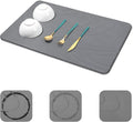 Large Stone Drying Mat for Kitchen Counter - 24"x16" Dirt-Resistant Quick Drying Fast Absorbent Non-Slip Diatomite Mat, Natural Diatomaceous Earth Dish Drying Pad for Dish Rack(Dark Grey)