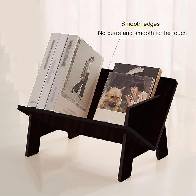 Wood Bookcase in Living Room/Home/Office, Desktop Book Shelf Organizer Bookshelves Storage Rack for CDs/Magazine/Books Display (Black, 13.6")