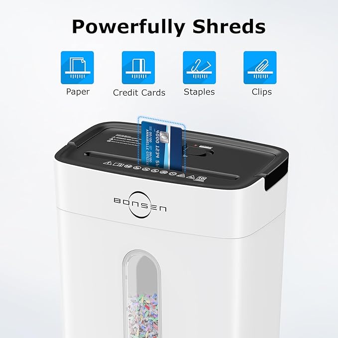 Bonsen 10-Sheet Cross Cut Paper Shredder for Home Office, P-4, Portable Handle, 4 Gallons Bin, Paper and Credit Card Shredder, White (S3201-W New Version)