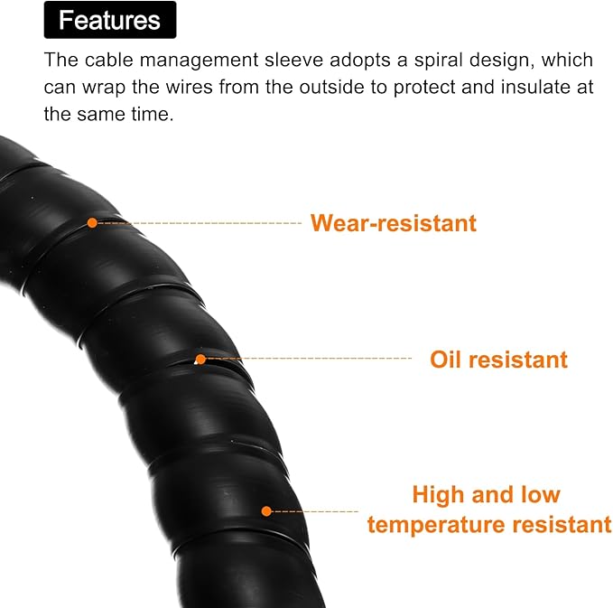 MECCANIXITY Spiral Cable Wrap 9.8ft/3.0M 30mm Cable Management Sleeve PP Insulation Cord Organizer for Computer Wire Power Cable Gas Pipe Black with Tape