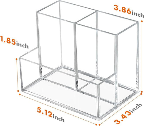 2 Packs Pen Holder for Desk, Clear Acrylic Pencil Holder for Desk, Marker Holder with 3 Compartments, Pencil Organizer for Home, Office, Classroom, Bathroom