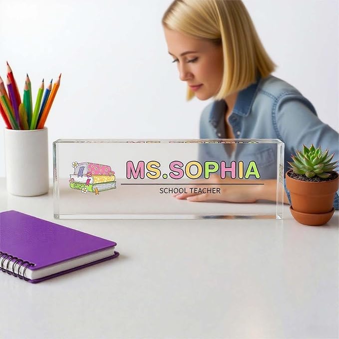 Custom Desk Name Plate, Teacher Name Plate for Desk, Office Decor for Women, Coworkers, Employee (S8)
