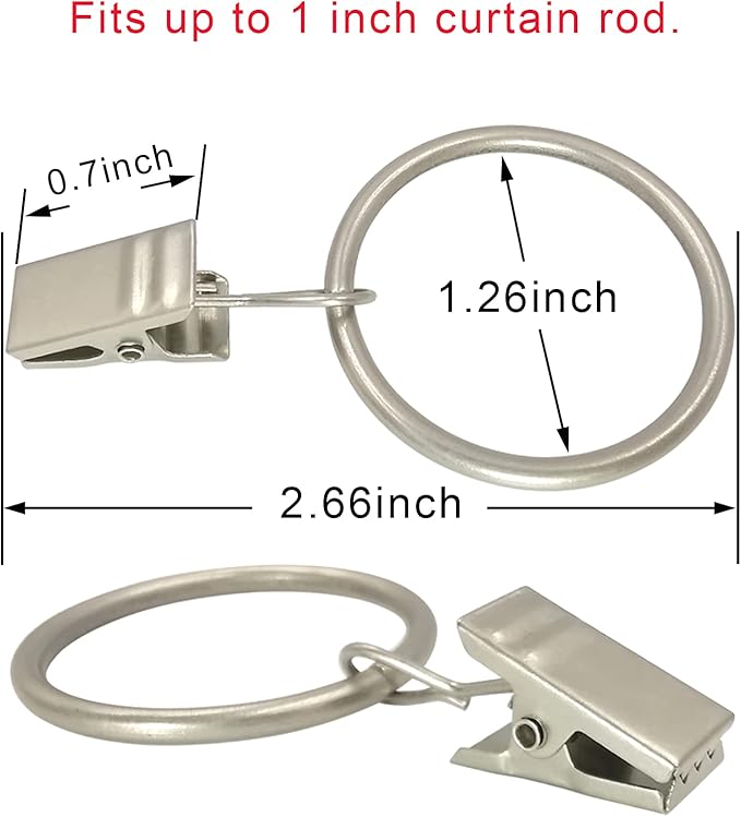 LLPJS 40 Pack Curtain Rings with Clips, Curtain Clip Rings Hooks, Bow Hanger Clips for Hanging Drapery Drapes Bows, Ring 1.26 inch Interior Diameter, Fits up to 1" Rod, Matte Silver