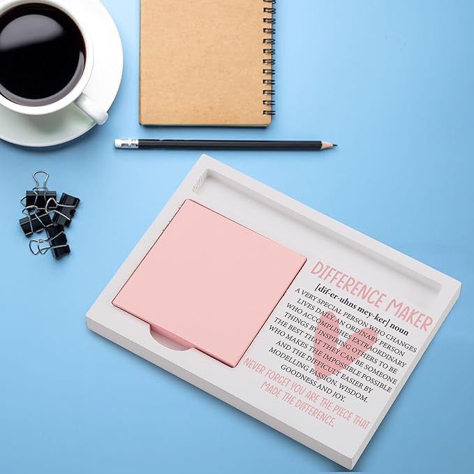 Difference Maker Sticky Note Holder for Desk, Appreciation Thank You Gift for Teacher Coworker Volunteer Mentor, Office Rainbow Decor, End of Year Gift for Women Men TZP159