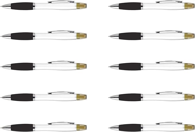 DISCOUNT PROMOS 10 Plastic Highlighter Pens Pack - Rubber Grip, Black Ink - Black