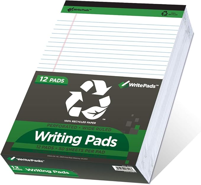 KAISA Legal Notepads 8.5"x11.75"，12pads 600 Sheets note pads Writing Pads Recycled Paper, Wide Ruled Perforated 50 sheets Hard Back Notepads 8-1/2"x 11-3/4" Writing Tablet Canary For Office Supplies (Pack of 12pc) KSU-5293