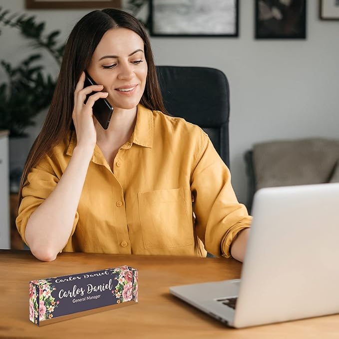 Personalized Name Plates for Desk | Custom Plate Gifts|Office Decor Women|Name Tags|Desk Decorations Women or Men|Acrylic Office Decorations(Mixed Flowers)