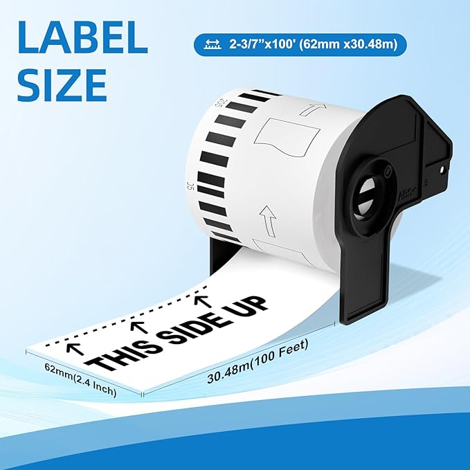DK-22205 Compatible with DK-2205 Continuous Labels 2.4" x 100'(62mm×30.48m) Use with Brother QL 820NWB QL-800 QL-550 QL-700 Label Printer, 10 Rolls
