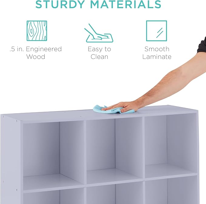 Best Choice Products Kids Bookcase 9-Cube Storage Organizer, 13.5in Shelf Opening, Bookshelf, Toy Storage, Customizable w/ 3 Removable Back Panels – Lavender