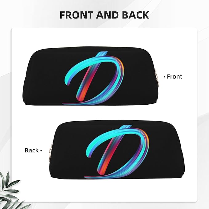 Cute Initial Pencil Case for Kids Simple Leather Pencil Pouch for Boys Girls Letter Design Pencil Box Pen Bag Pencil Pouch Office Stationery Organizer, Rainbow Letter D