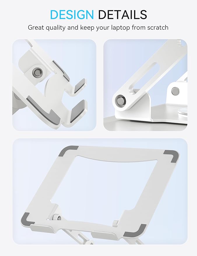SOUNDANCE Laptop Stand with 360° Rotating Base, Ergonomic Computer Riser for Desk, Adjutable Height Muti-Angle, Foldable Laptop Mount, Stable Metal Holder Support 10-15.6" Notebook PC, White