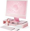Pink Monitor Stand Riser, Klearlook Foldable, Height Adjustable Computer Stand, Desk Shelf Riser with Storage Drawer &Tablet Phone Stand for Desktop, Laptop