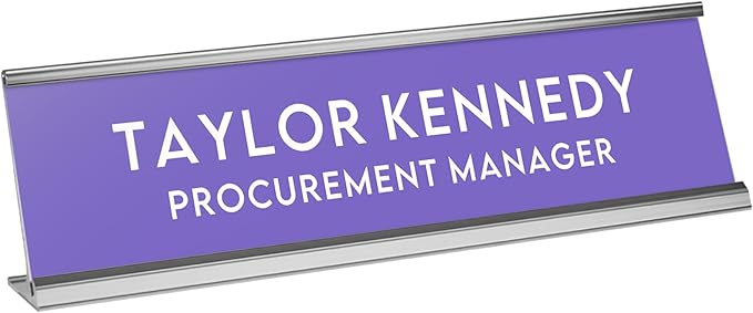 Custom Engraved Desk Plate | Personalized with your Name and Title | Perfect Decor for Office, Business, or Home | Multiple Font and Color Options | 2x8" or 2x10" (Purple w/White Letters, 2x8")
