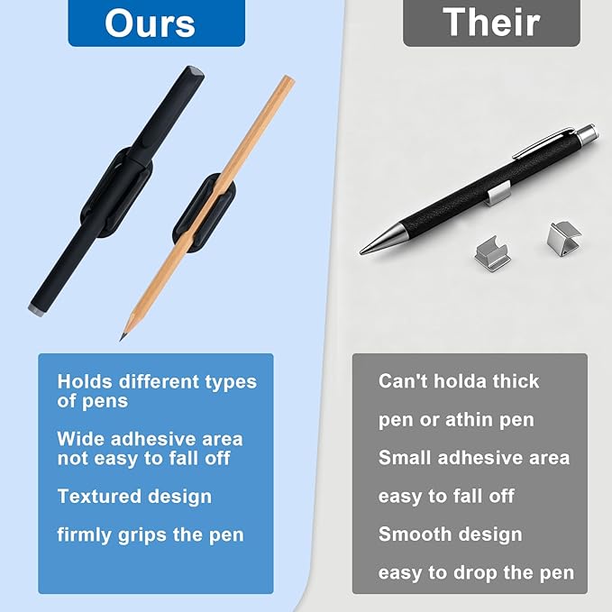 10 Pack Adhesive Pencil Holders for Desk,Silicone Flexible Pen Holder for Wall, Office, School,Home,Classroom Must Haves,Teacher Essentials Accessories,Desk Organizer,Art Supply,Small Gift (10, Black)