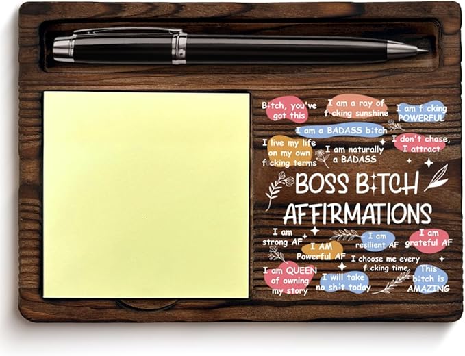 Work Office Decor for Women Sticky Note Holder, Motivational Gifts for Boss Lady, Boss Lady Affirmations Post It Note Dispenser for Office Desk Decor