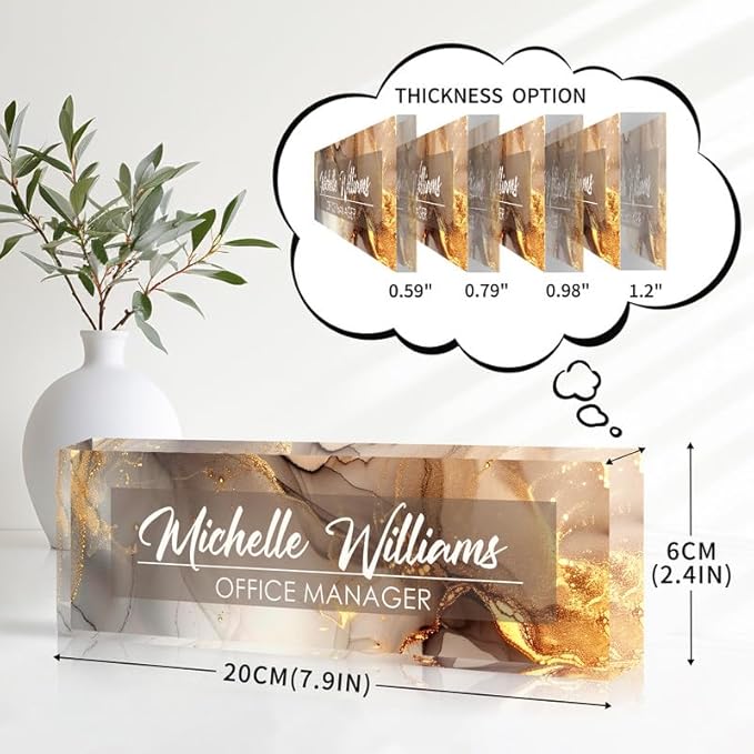 Desk Name Plate Personalized Name Plate for Desk, Office Desk Decor, 3D Style Personalized Plaque Name Plates for Desks Custom Appreciation Gifts for Boss Lady Employee Coworkers (Golden Rock)