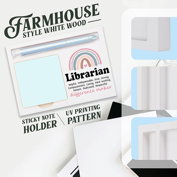 Librarian Office Supplies Sticky Note Holder Decor, Librarian Thank You Appreciation Gifts for Women Self-Stick Note Pad Holders W2B17