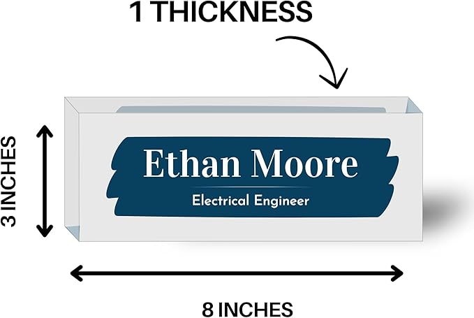 Customized Clear Acrylic Thick 8x3" Desk Name Plate Block with Personalized Logo - Professional Office Decor - Customized Acrylic Plate Gift for Teacher Co-workers, Christmas Gifts for Her, Thanksgiving Gifts (Navy Brush)