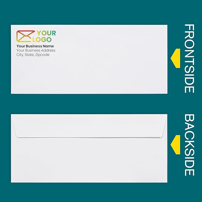 500#10 Custom Printed Envelopes Self Seal, Security Tinted, #10 Custom Business Envelopes with Logo and Text, Peel and Seal Closure, Personalized Envelopes, White 24 lb Paper, 4 1/8 x 9 1/2 Inch