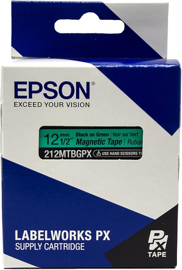 Epson LABELWORKS 212MTBGPX-4.9 Genuine Magnetic Tape Cartridge - Black on Green Magnet Label Maker Tape - 1/2" (12MM) Wide, 4.9 ft, Green