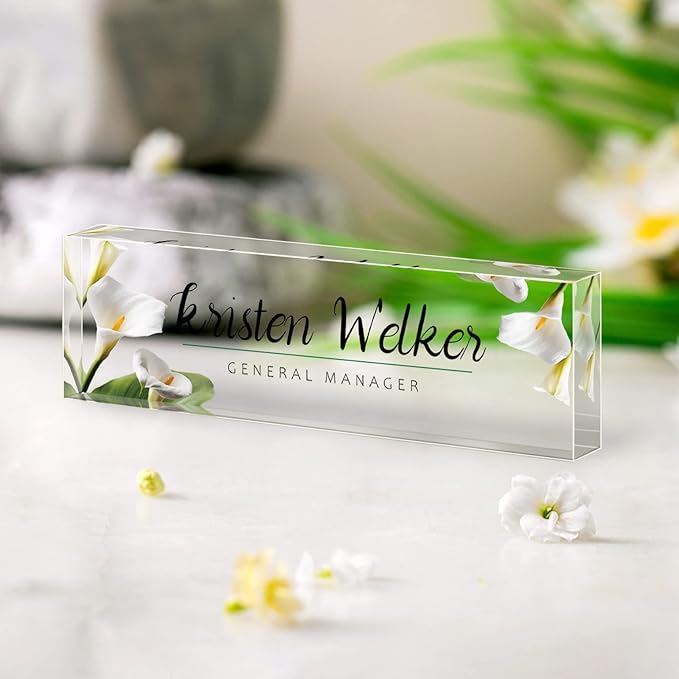 Personalized Office Name Plate for Desk, Custom Employee Appreciation Gifts, Acrylic Desk Name Plate Funny, Desk Decorations Gift, Acrylic Desk Ornaments (Style-Lily)…