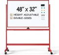 TSJ OFFICE Large Rolling Whiteboard - Dry Erase Magnetic 48 x 32 Inches White Board Height Adjust Double Sides Mobile Portable Easel on Wheels, Dry Erase Board with Stand for Office, Home & Classroom