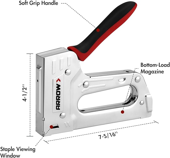 Arrow T55BL Staple Gun Kit, Heavy Duty Manual Stapler with 3750 Pieces T50 1/4", 3/8", 1/2" Staples, Soft Rubber Grip, for Upholstery Professional Projects