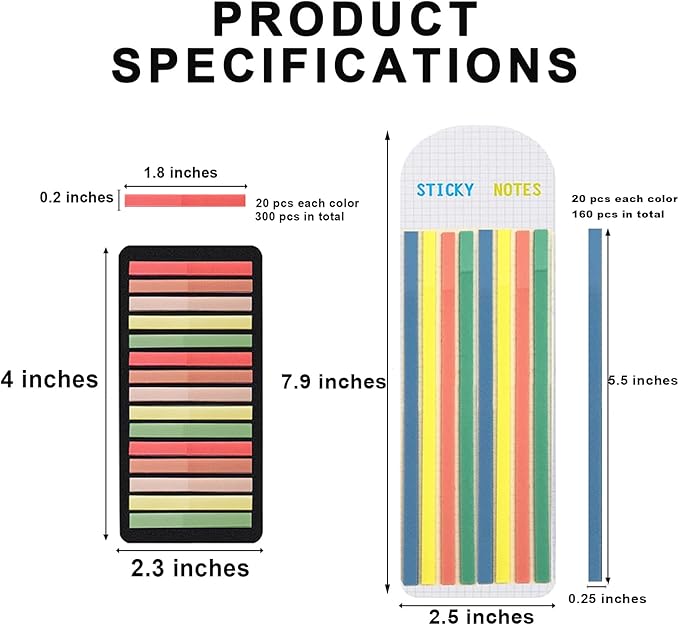 Potanro Sticky Tabs 2300 Pcs Translucent 10 Sheets Highlighter Book Tape Long Highlighting Sticky Tabs for Annotating Books, Aesthetic Office Suppliesbook for Annotating Books