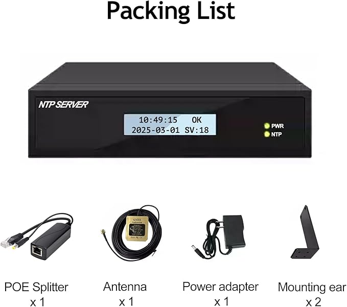 GPS NTP Network Time Server with Dual Ethernet Ports,Integrate GNSS Receiver,Supports AC/POE Power,Accurate Time Sync for Network Devices.