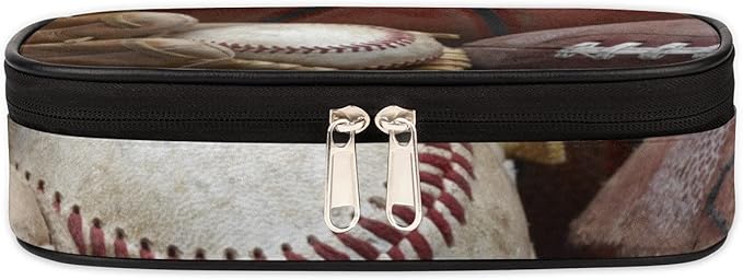 Pardick Old Baseball Big Capacity Pencil Pen Case Gloves Large Pencil Pouch with Zipper Compartments Pencil Bag for Boys Girls Adults Student Office School Supplies
