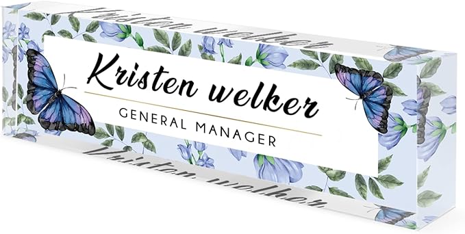 Personalized Office Name Plate for Desk, Custom Employee Appreciation Gifts, Acrylic Desk Name Plate Funny, Desk Decorations Gift, Acrylic Desk Ornaments (Purple Blue Butterfly)