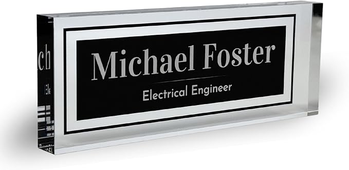 Customized Clear Acrylic Thick 8x3" Desk Name Plate Block with Personalized Logo - Professional Office Decor - Customized Acrylic Plate Gift for Teacher Co-workers, Christmas Gifts for Her, Thanksgiving Gifts (Elegant Charcoal)