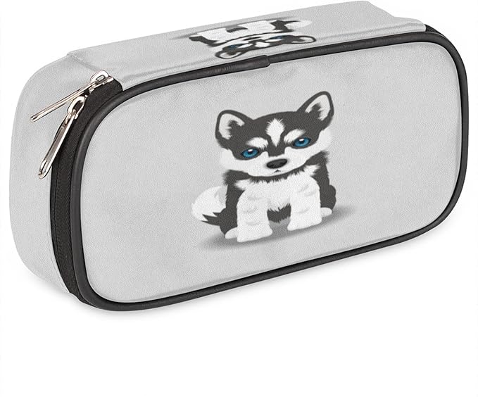 Pardick Husky Dog Big Capacity Pencil Pen Case Cute Dog Large Pencil Pouch with Zipper Compartments Pencil Bag for Boys Girls Adults Student Office School Supplies