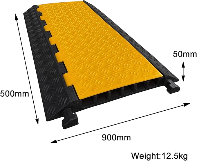 6 Channel Heavy-Duty Rubber Cable Ramp, 22,000 lbs Load Capacity Cable Protector Ramp, Hose & Cord Cover for Indoor & Outdoor Driveway, Garage, Stage, Warehouse