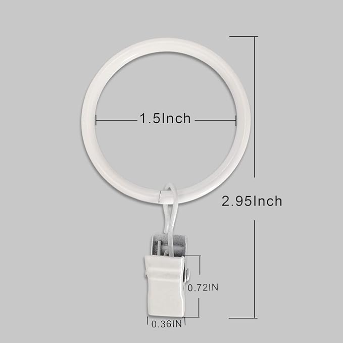 LLPJS 60 Pack Metal Curtain Rings with Clips, Curtain Clip Rings Hooks for Hanging Drapery Drapes Bows, Curtain Rod Rings 1.5 inch Interior Diameter, White