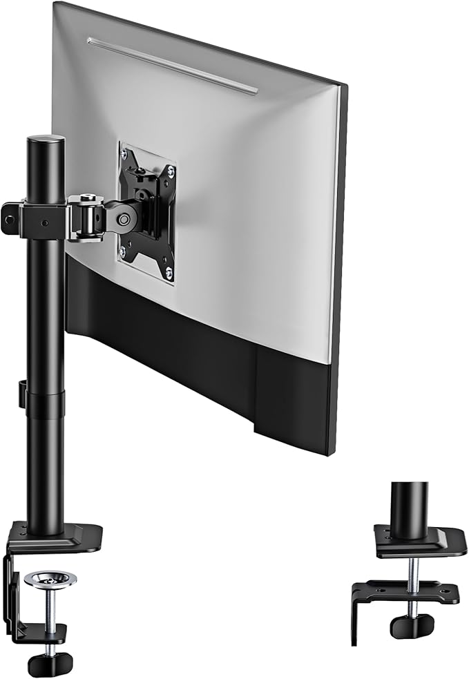 monTEK Single Monitor Stand, Stable Monitor Arm for 17-32 inch& 22lbs Capacity Screen, Height Adjustable Desk Mount with C Clamp and Grommet Base, VESA 75 * 75MM/ 100 * 100MM