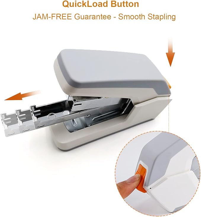 Deli Effortless Standard Desktop Stapler, One Finger Touch Stapling, Easy to Load Ergonomic Stapler, 25 Sheet Capacity, Includes 1000 Staples and A Staple Remover