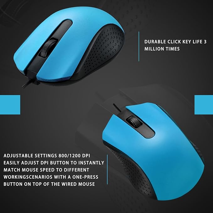 Hoteam 12 Pcs Light Blue Wired Computer Mouse Bulk Cord USB Computer Mice Ergonomic Wired Mouse for Pcs, Computers, Laptops, Gaming Office Home Supplies