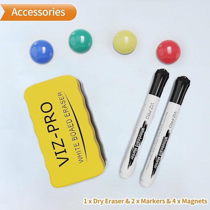 VIZ-PRO Magnetic Whiteboard/Dry Erase Board, 36 X 24 Inches, Includes 1 Eraser & 2 Markers & 4 Magnets