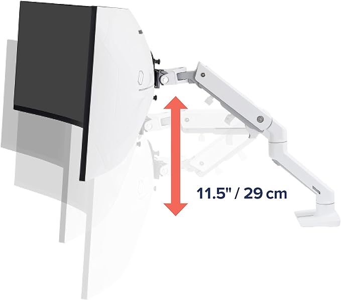 Ergotron – HX HD Premium Heavy Duty Gaming Monitor Arm, Single Monitor Desk Mount – for 1000R Curved Ultrawide Monitors Up to 49 Inches, 28 to 42 lbs, VESA 75x75mm or 100x100mm – HD Pivot, White